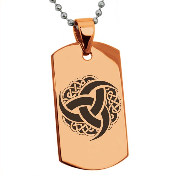 Stainless Steel Triskelion Odin's Horn Knot Viking Engraved Dog Tag Pendant Necklace