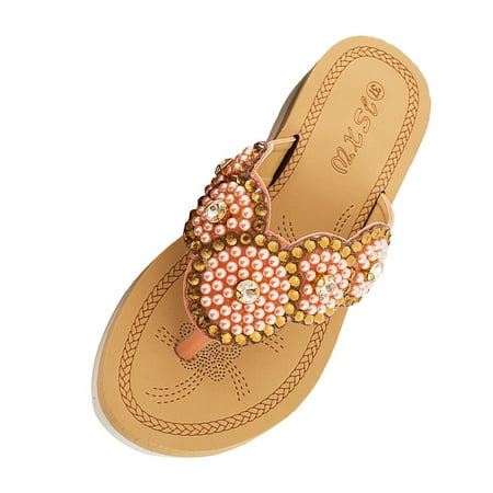 

ZIZOCWA Sandlas for Women Tall Slippers for Women Women s New Flower Pearl Sandals Foreign Trade Large Size Sandals 39