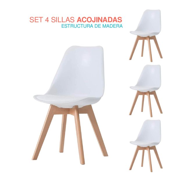 Set 4 Sillas acojinadas blanco M Elly Decor E-SACWH