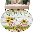 thumbnail image 2 of Spring Sunflowers 6ft Round Rugs, Country Bicycles Yellow Flowers Wooden Washable Non-Slip Area Rugs for Living Room Bedroom Kitchen, Soft Low Pile Dining Room Kicthen Circle Carpet, Indoor Floor Rug, 2 of 9