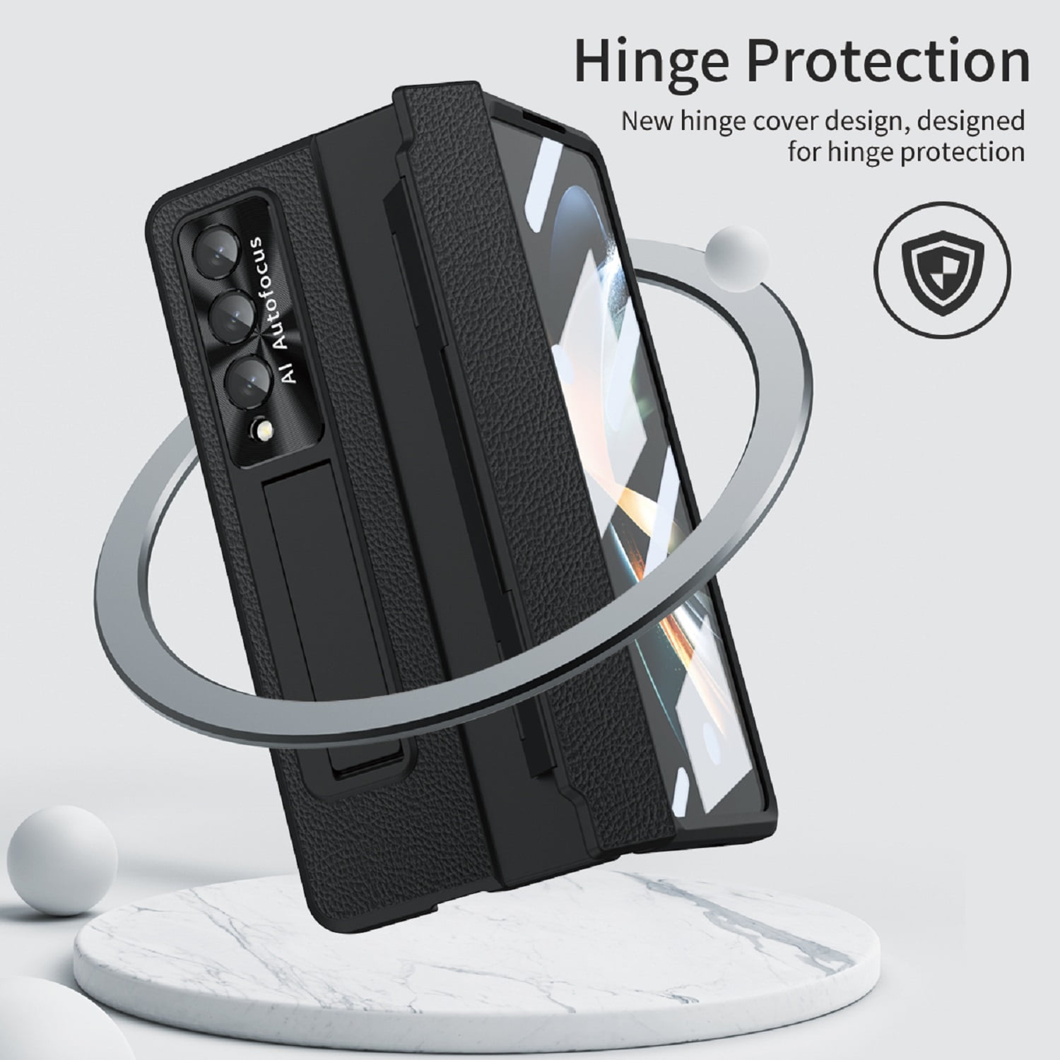 Dteck for Samsung Galaxy Z Fold 4 Case with Screen Protector, Hinge Protection Case Full Body with Built in Screen Protector PC Protective Phone Case with Kickstand for Samsung Galaxy Z Fold4 5G,Black