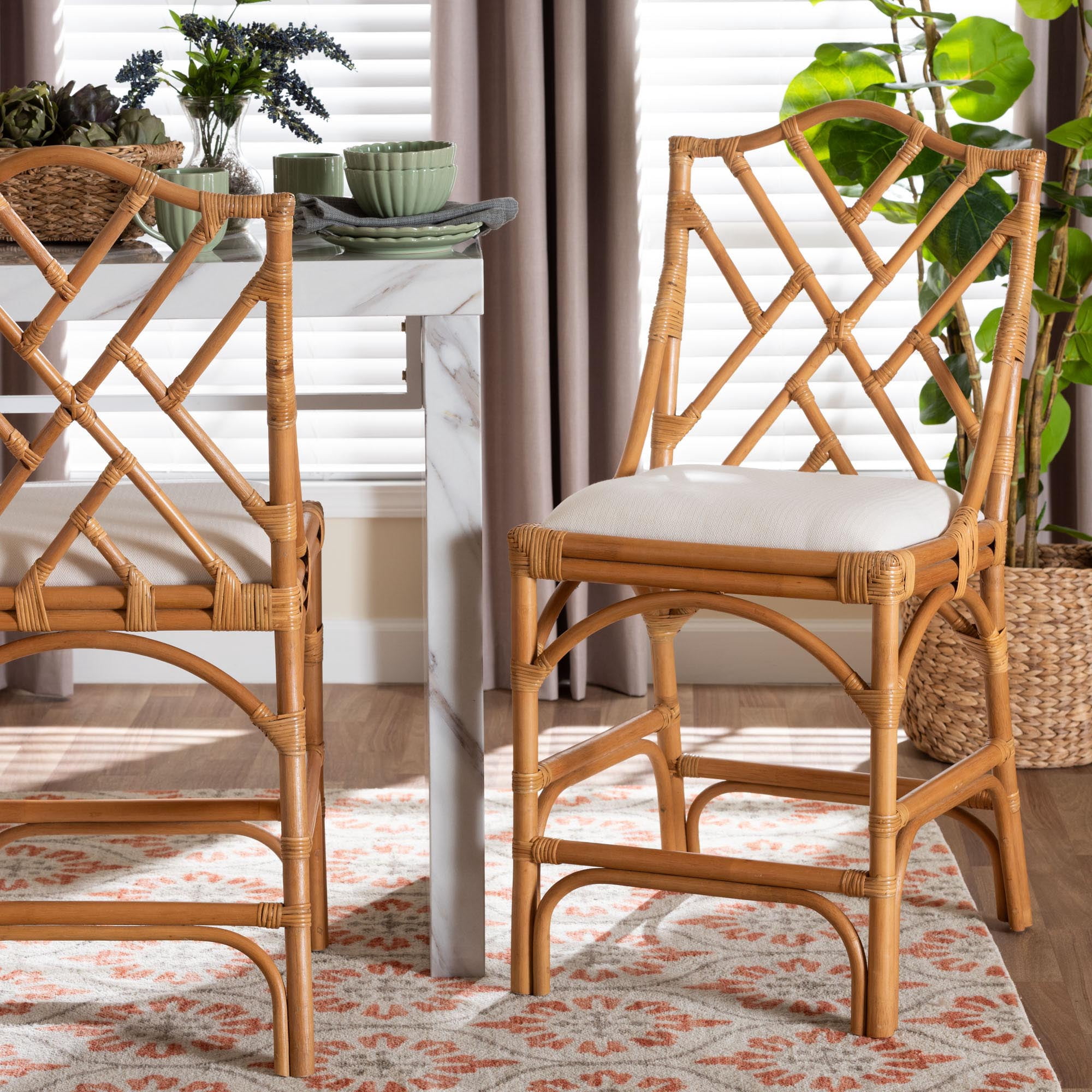 bali & pari Cedric Boho Counter Stool, Counter Height, Light Honey