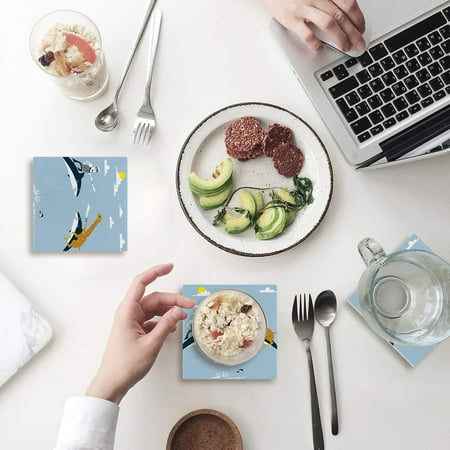 

KXMDXA Funny Whale Giraffe Captain Illustration Set of 8 Coaster for Drinks Absorbent Ceramic Stone Coasters Cup Mat with Cork Base for Home Kitchen Room Coffee Table Bar Decor