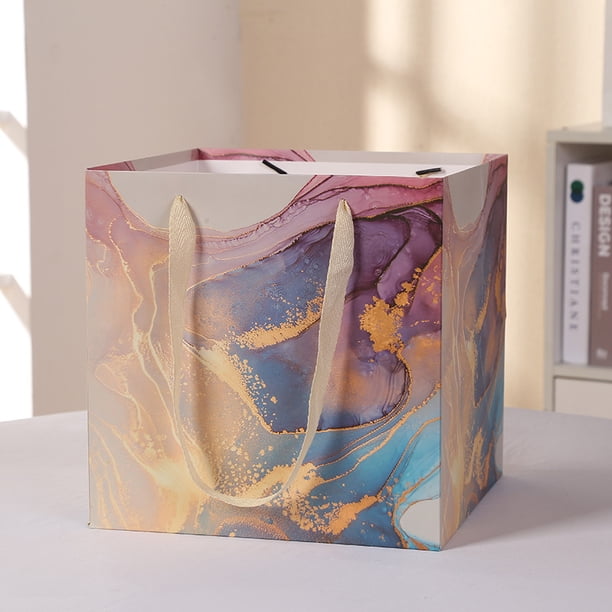 Xiao Hua Regalos, flores, bolsas de embalaje para cajas de regalo, bolsas cuadradas de cartón blanco, flores, regalos, bolsos para empaquetar pasteles (morado, 25 * 25 * 25 cm)