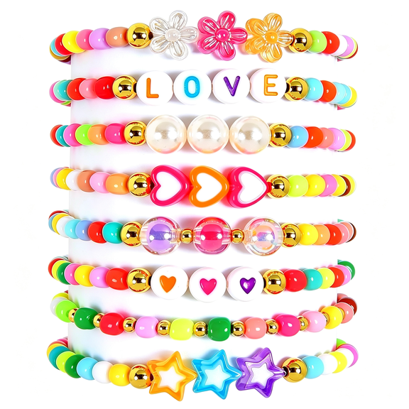 DESIGNICE Friendship Bracelet Set for Women & Girls-Trendy Handmade Jewelry Gift with Love Charms,Rainbow Color,Boho Beads & Adjustable Design 8-Pack