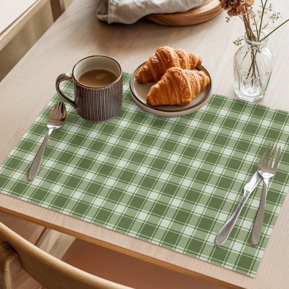 Green Gingham Placemats Set of 8 Farmhouse Buffalo Plaid Checkered Place Mats Indoor Wipeable Table Mats Washable Cloth Dining Table Placemats for Kitchen Holiday Party Home Decor 13x19 Inch