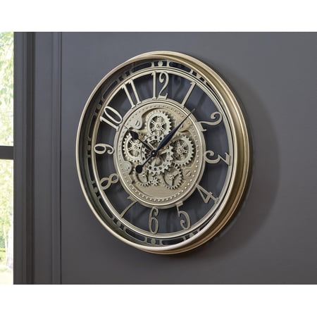 Signature Design by Ashley Gilover Wall Clock, Vintage Gear Design, Champagne Finish