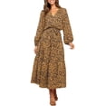 thumbnail image 1 of Robe Maxi Fluide Décontractée à Manches Longues à Volants Imprimé Léopard Boho pour Femmes, 1 of 6