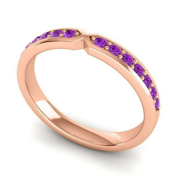 Diamond-Capitals 0.20 Carat Unique Round Cut Amethyst Gemstone Eternity Band for Engagement Gift Solid 14K Rose Gold Size 7