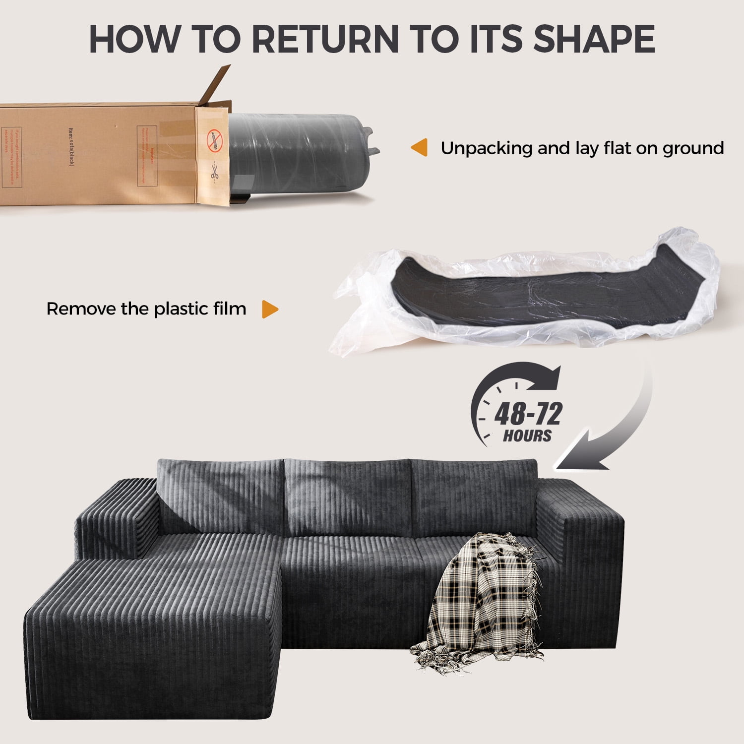 YVDNHP Modular Cloud Sofa - No Assembly Required, 94" Oversized L-Shaped Sectional with Chaise, Flannel Fabric Deep Seating Couch for Living Room