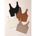 thumbnail image 2 of Camiseta sin mangas con cuello en V para mujer, 4 piezas, básica, acanalada Negro Beige Khaki Brown M Negro Beige Khaki Brown M Xishao ropa, 2 of 2