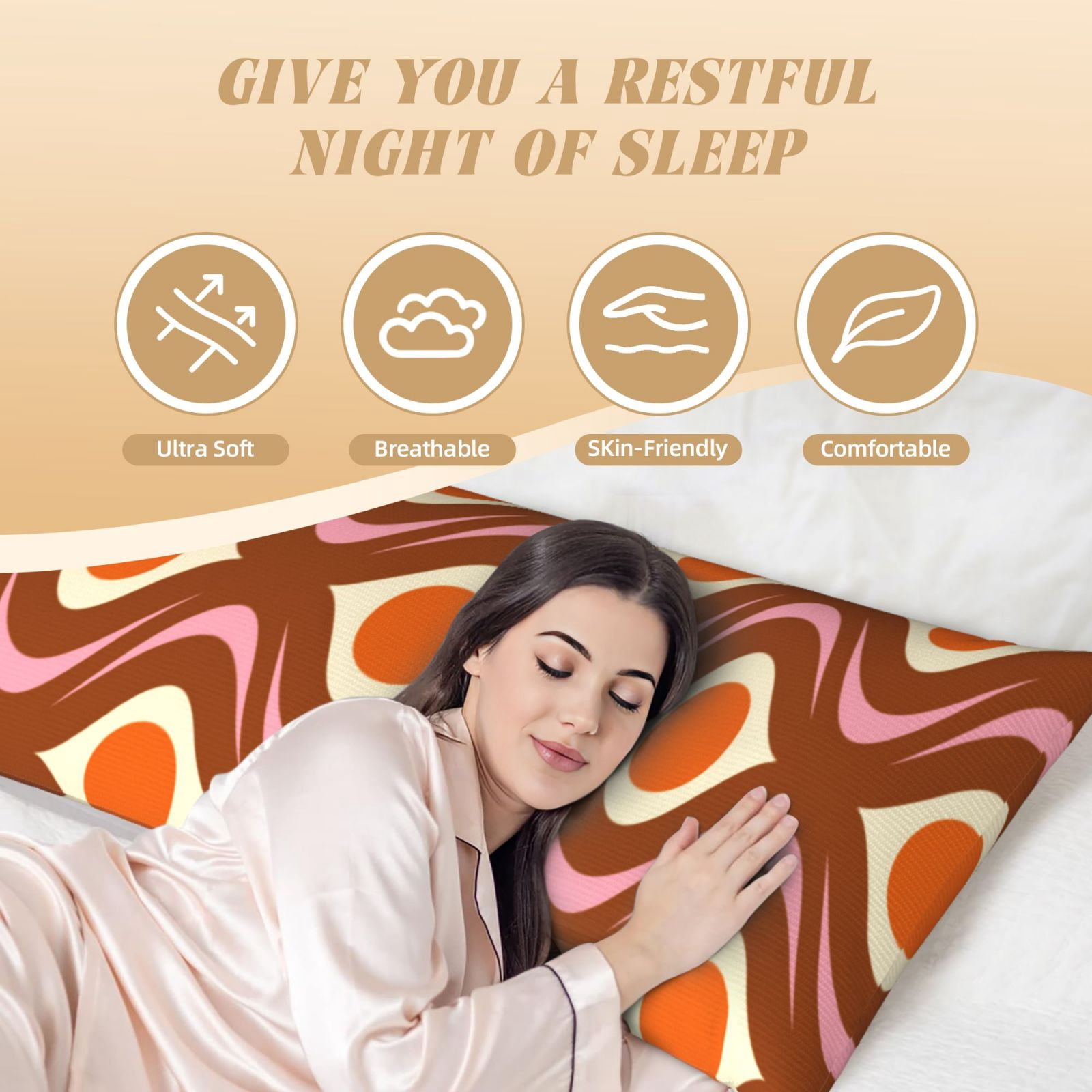 Naloa 70's Retro Super Soft 20x60 Body Pillow Case,Long Side Hidden Zipper（PILLOWS ARE NOT INCLUDED）