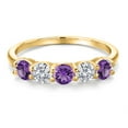 thumbnail image 3 of Gem Stone King 18K Yellow Gold Plated Silver Purple Amethyst and E - F Lab Grown Diamond Wedding-Bands Ring for Women | 1.29 Cttw | Round 4MM | Gemstone February Birthstone | Size 7, 3 of 6