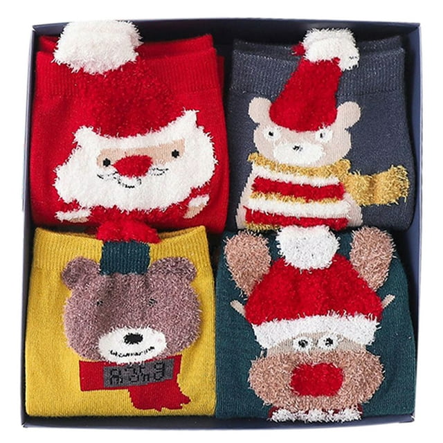 Xmas Crew Socks Festive: 4 Pairs Stretchy Breathable Cotton Socks Holiday Socks