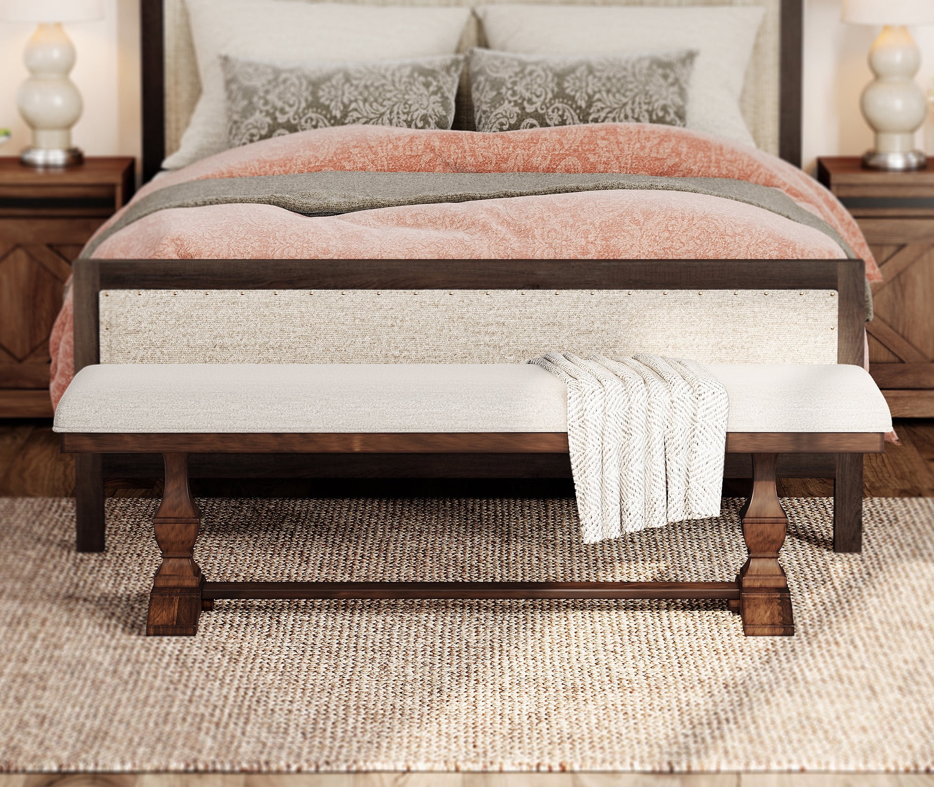 WAMPAT Farmhouse Dinning Bench Seat,59.8" Upholstered Bench with Premium Fabric and Solid Wood Legs for Kitchen, Living Room & Bedroom,Espresso
