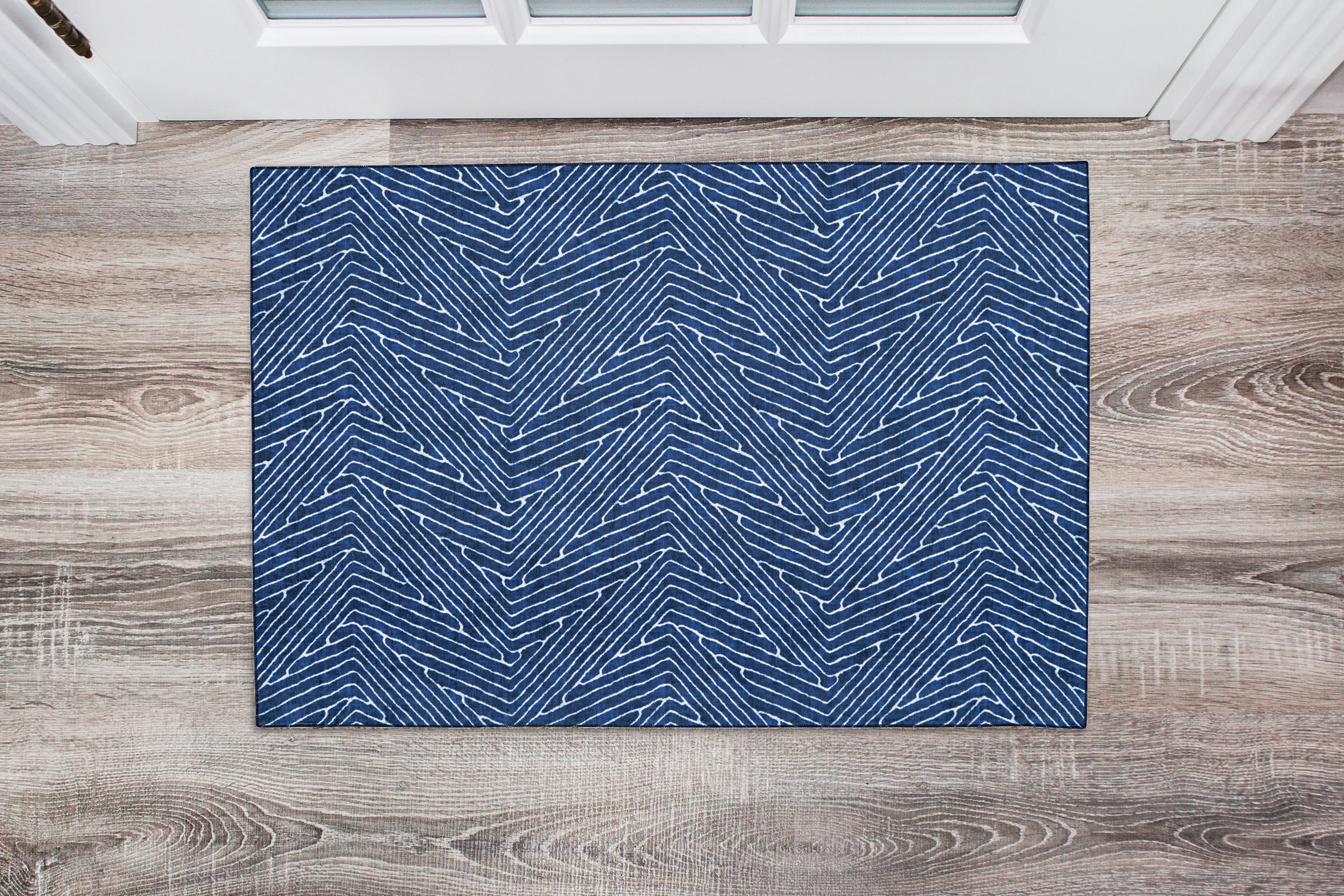 Linon Home Décor Washable Fuller Area Rug or Runner Collection, Blue and Ivory, 2' x 3'