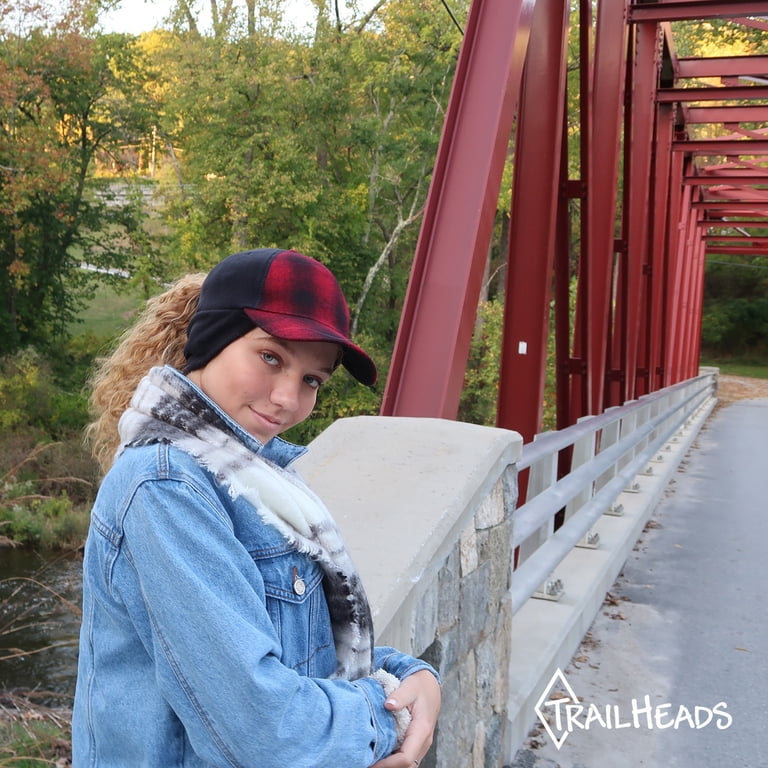 〽️Women’s  Red Plaid Winter Ponytail Trucker Hat with Drop-Down Ear Warmers TrailHeads Women main image 3
