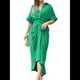 thumbnail image 1 of Vestido Camisero Fruncido de Verano para Mujer, Corta, Solapa, Cuello en V, Fiesta, Cintura Alta, Verde L, 1 of 6