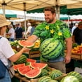 thumbnail image 5 of Funny 3D Big Belly Watermelon Graphic T-Shirt, Watermelon Vine Flower Print Crew Neck Short Sleeve Casual Tee for Men & Women, 5 of 6
