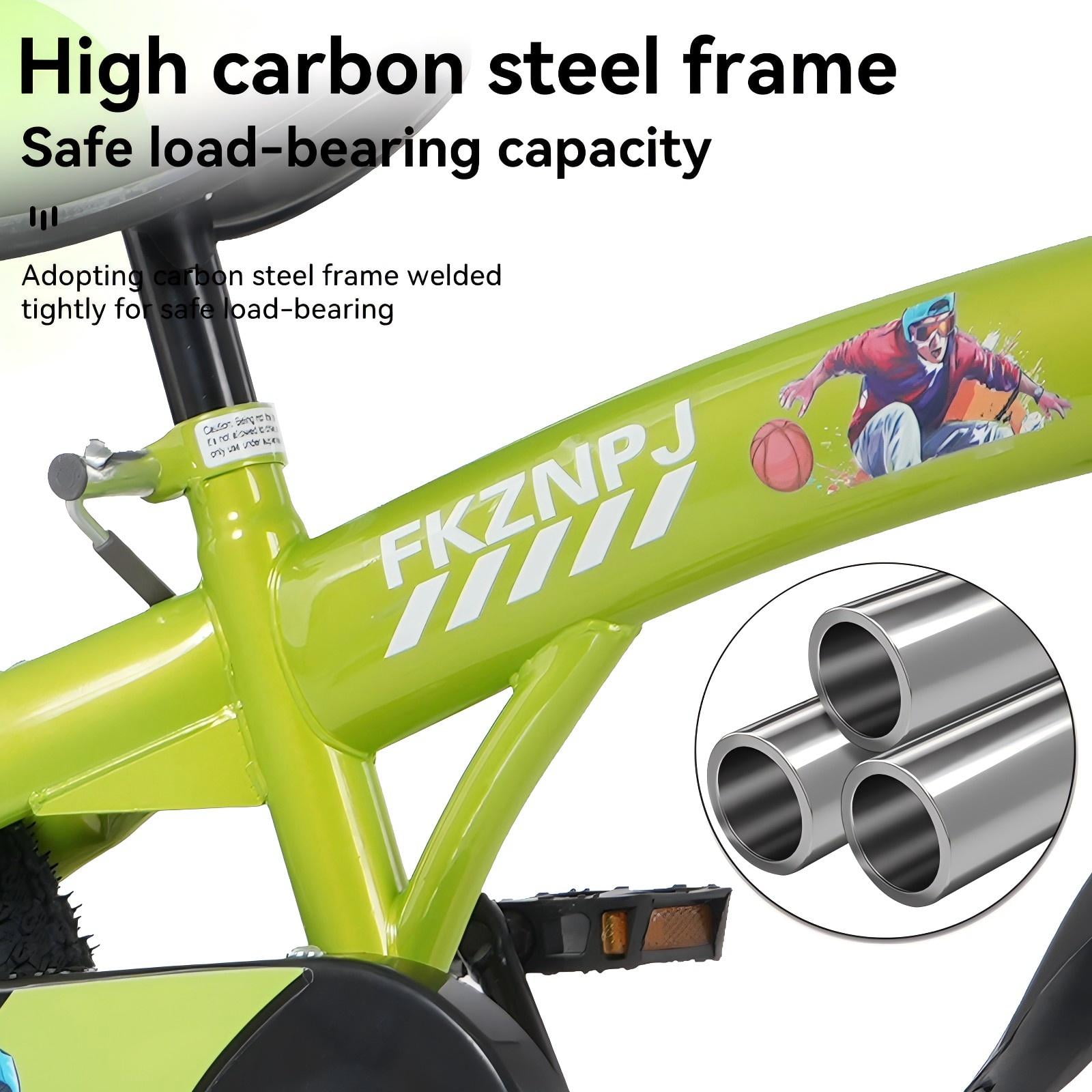 Aukfa 18-Inch Kids Bike for Boys & Girls Ages 5-10,Balance Bikewith Training Wheels, Coaster Brake & Front V-Brake,Green