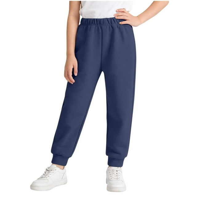 Pantalones largos para niños, de color liso, con cintura elástica, para niños de talla mediana y grande, informales y cómodos, de poliéster.