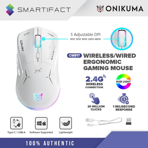 Onikuma Cw917 4800Dpi Wireless Gaming Mouse Game USB Gaming Mouse Led Color Breathing Light Design