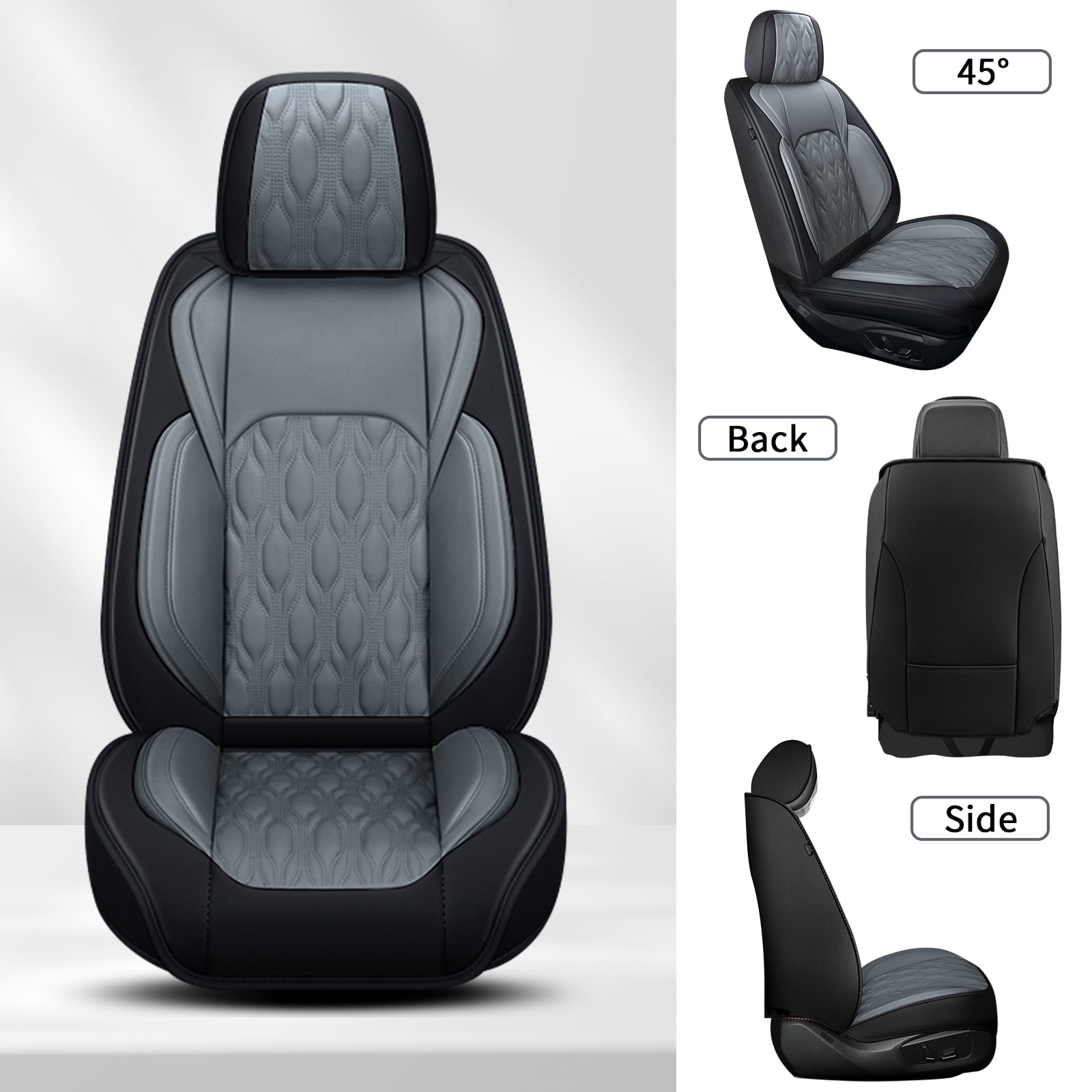 LAONNVIR Car Seat Covers,Stylish Premium Leather Automotive Seat Protectors,Airbag Compatible Auto Interior Accessories Custom Fit for Honda CRV 2007-2025,Black&Grey