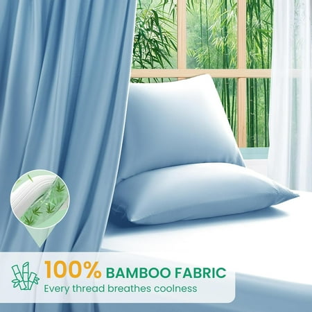 Viscose Derived from Bamboo Sheets Queen Size, Ultra Breathable & Cooling Bed Sheets for Hot Sleepers, Hotel Luxury Silky Bedding Sheets, 16" Deep Pocket - 4PC (Teal Blue, Queen)