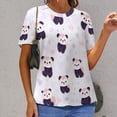 thumbnail image 3 of Panda Hearts Pattern Womens Tops Women's Fashion Casual Short Sleeve Flower Print Round Neck Pullover Top Blouse, 3 of 7