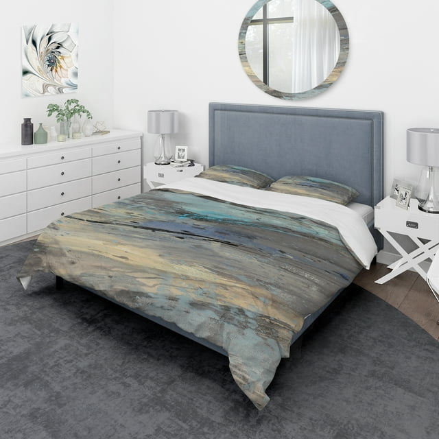 Designart 'Rock Teal Panel I' Geometric Bedding Set - Duvet Cover & Shams