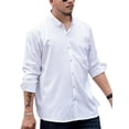 thumbnail image 3 of Frontwalk Men Tops Button Down Shirts Lapel Neck Tunic Shirt Autumn Casual Blouse Long Sleeve White 95/129cm, 3 of 3