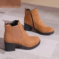 thumbnail image 6 of Womens Boots Chunky Heel Round Toe Ankle Short Boots Women's Trendy Casual Winter Warm Short Boots Solid Color Winter Shoe Brown 6, 6 of 10