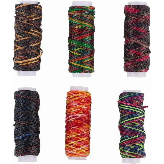 6 Roll 6 Colors 78.72 Yards 1MM Waxed Cotton Cords Flat Wax Beading Rope Coated String Bracelet Thread Mixed Color Hand Knitting Cord