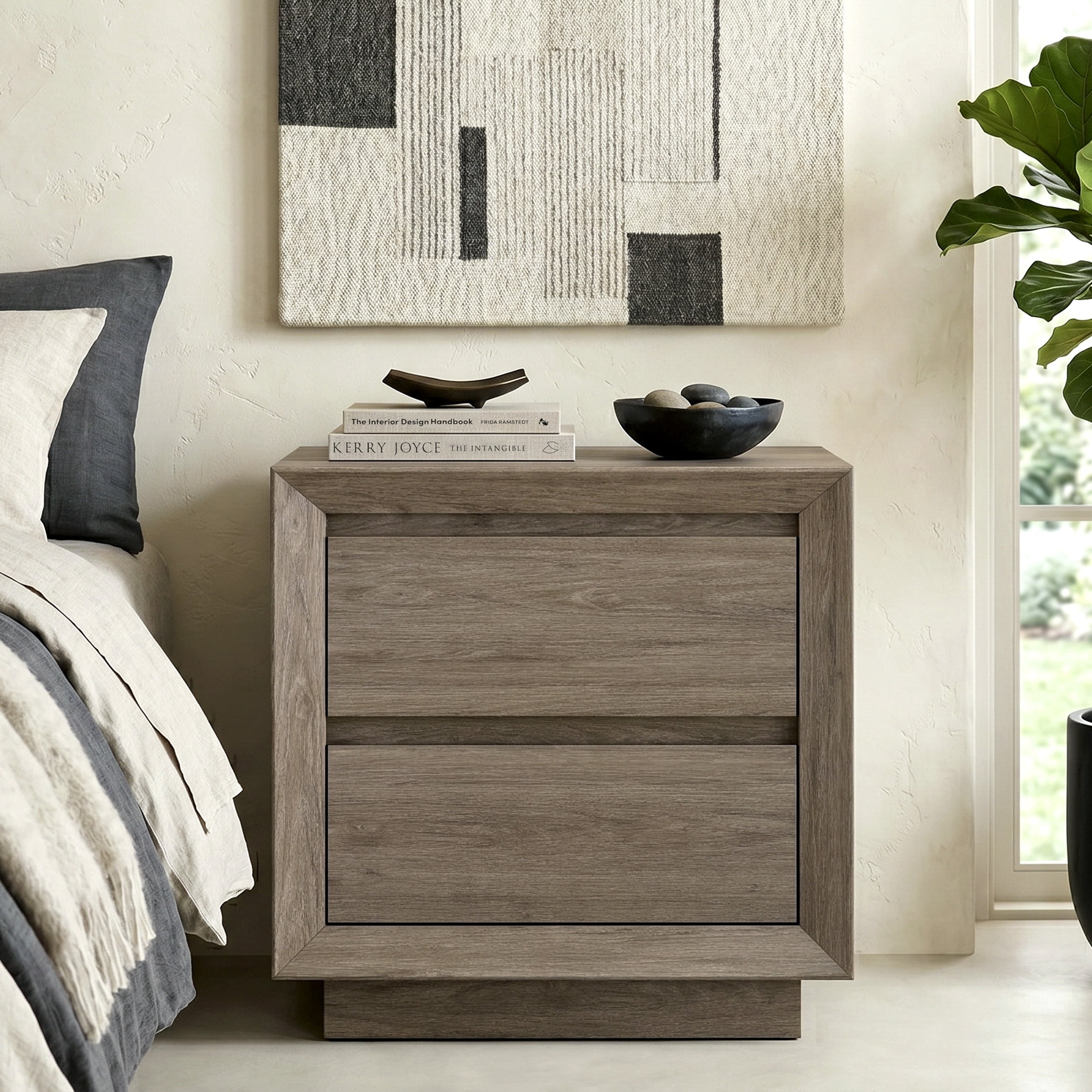 Evelyn&Zoe Modern/Contemporary 24" Wide Antiqued Gray Oak Nightstand