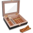 thumbnail image 2 of Spanish Cedar Wood Humidor Desktop Glass Top Cigar Box with Hygrometer and Humidifier for 20-25 Cigars, 2 of 5