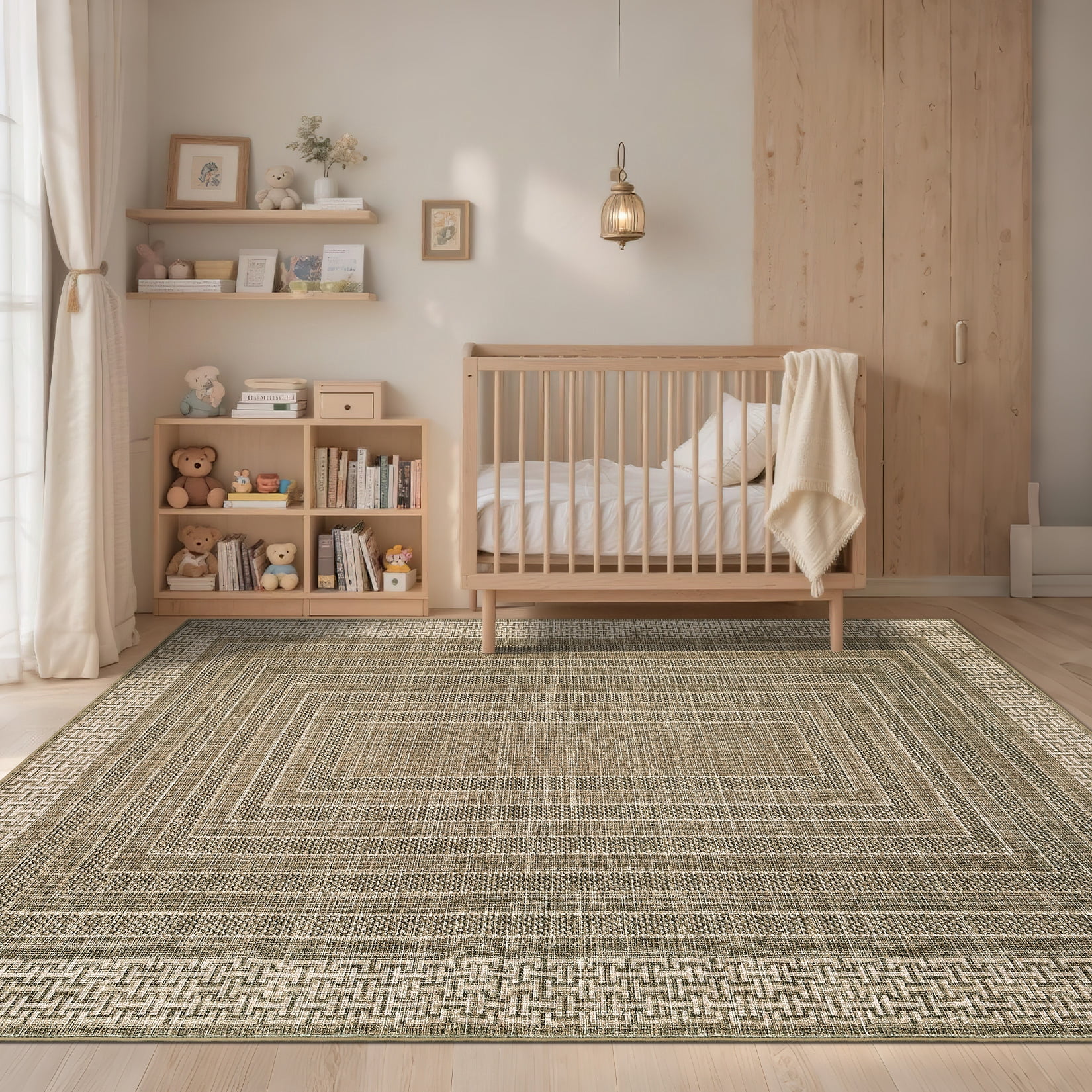 Nasitip Modern Geometric Stripe Brown 5'x7' Area Rugs for Living Room Soft Low Pile Non-Sliping, Machine Washable