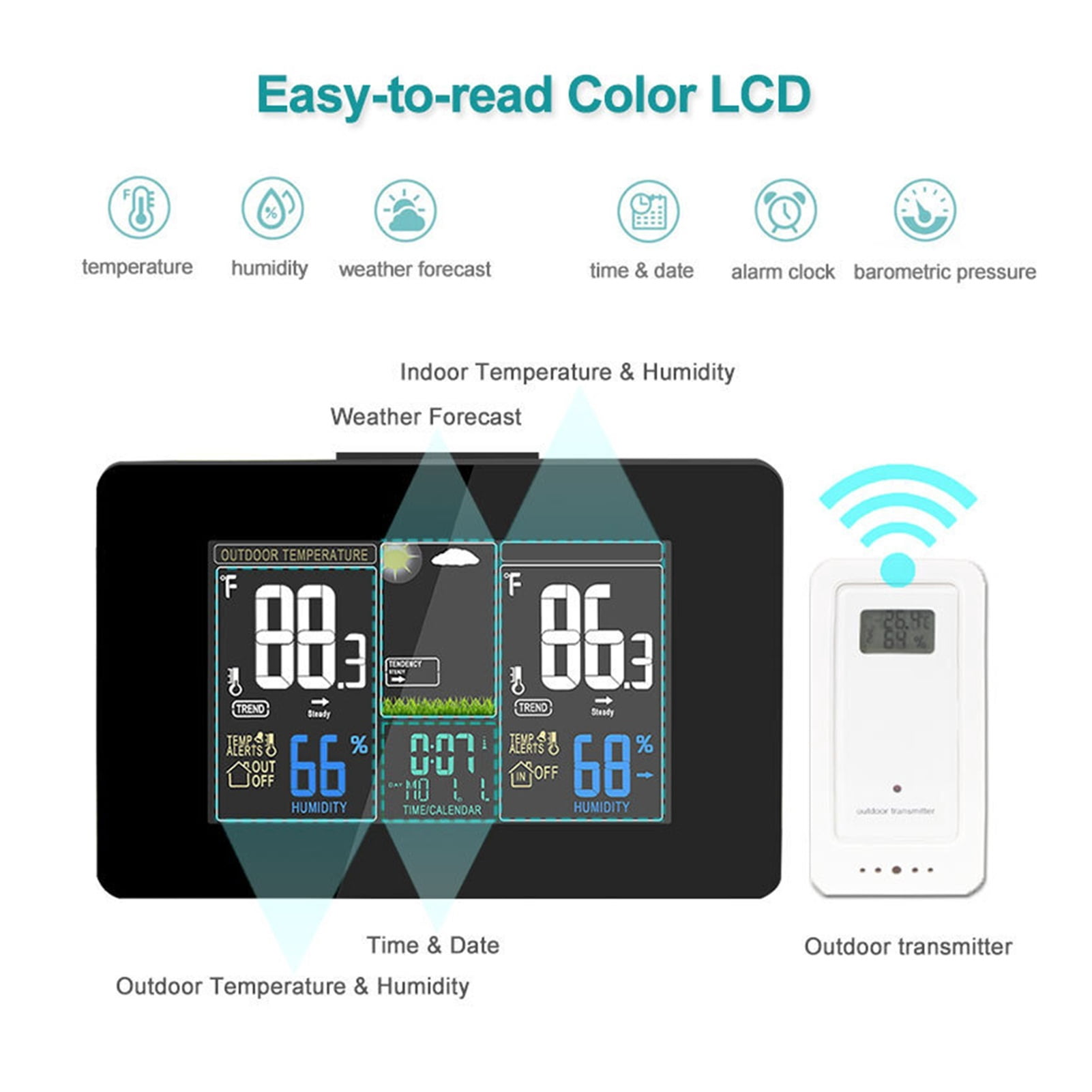 Domestic Small Wireless Weather Station Indoor And Outdoor Temperature And Humidity Monitoring And Forecasting ,Easy to Operate