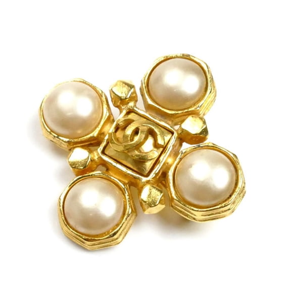 Pre-Owned CHANEL Metal Coco Mark Fake Pearl Brooch 24g for Women (Fair)