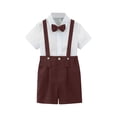 thumbnail image 6 of Little Boys Gentleman Outfits Suits Set Infant Short Sleeve Shirt+Suspender Pants+Bow Tie Overalls Clothing Set Kids Colorful Clothes Wine 5-6 Years, 6 of 7