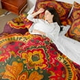 thumbnail image 4 of Homewish Vintage Tribal Damask Bedding Comforter Set 7pcs for Female, Hippie Flower Floral Queen Bedding Sets, Bohemian Mandala Print Reversible Queen Sheet Sets, Super Cozy Room Decor, 4 of 7