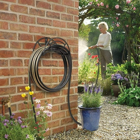 Garden Hose Holder Heavy Duty Water Wall Mount Hanger Decorative Durable Storage Reel Solid Metal Stand Sy Holders For Outside Yard Black Garden Hose Holder Heavy Duty Water, Decorative Garden Hose Holder