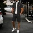 thumbnail image 4 of HBGVBA Men Athleisure 2 Piece Set Solid Color Short Sleeve Lapel Button Down Shirt Knit Shorts Casual Outfit, 4 of 5