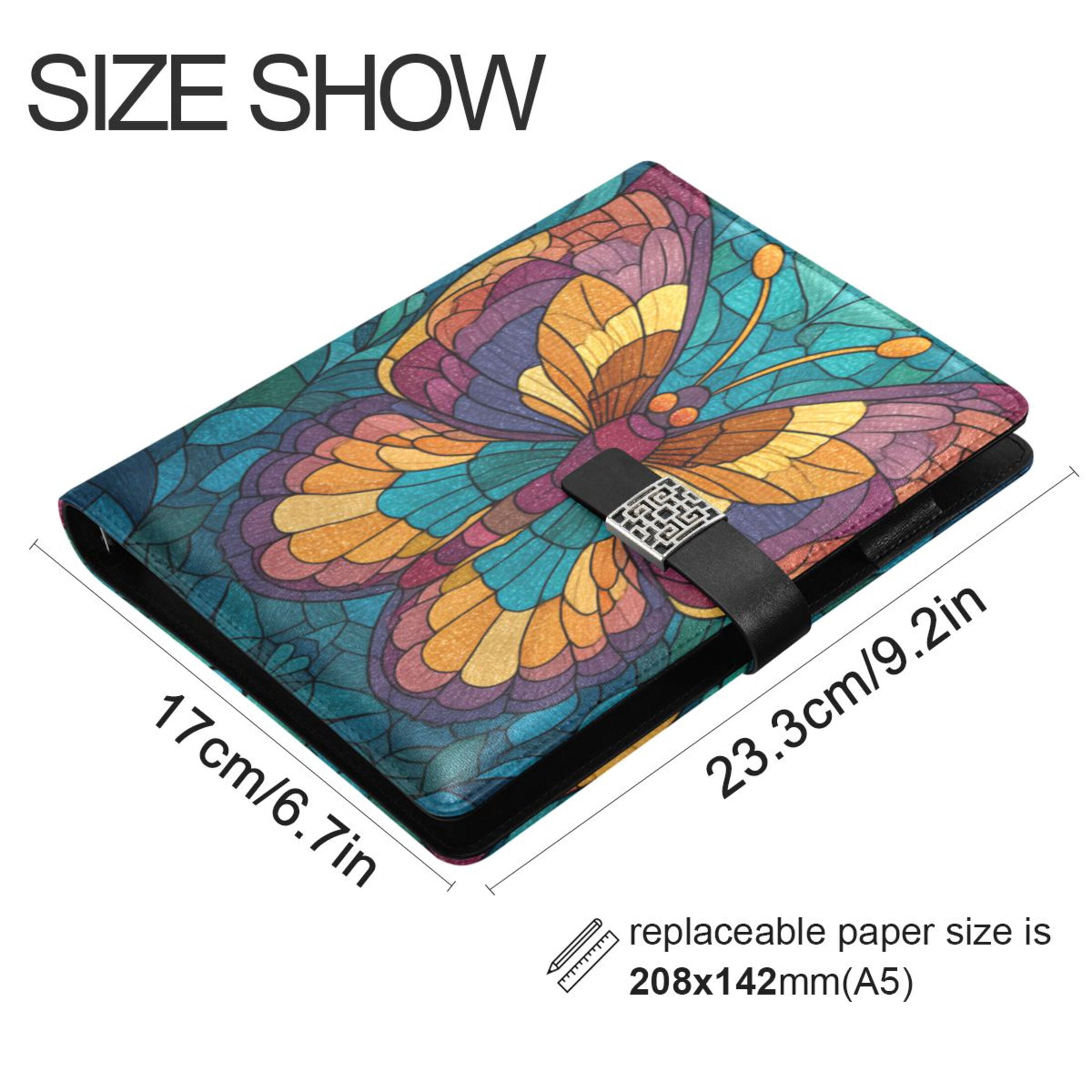 Leather Planner Leather Notebook Notebook Journal Binder Design Pen Pocket Design Convenient for Storage Stained Glass Butterfly