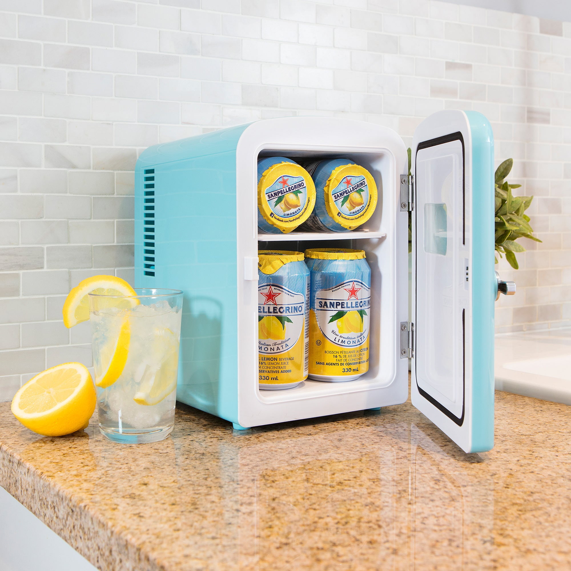 Koolatron Retro Mini Portable Fridge, 4L Compact Refrigerator for Skincare, Beauty Serum, Face Mask, Personal Cooler, Includes 12V and AC Cords, Desktop Accessory for Home Office Dorm Travel, Aqua