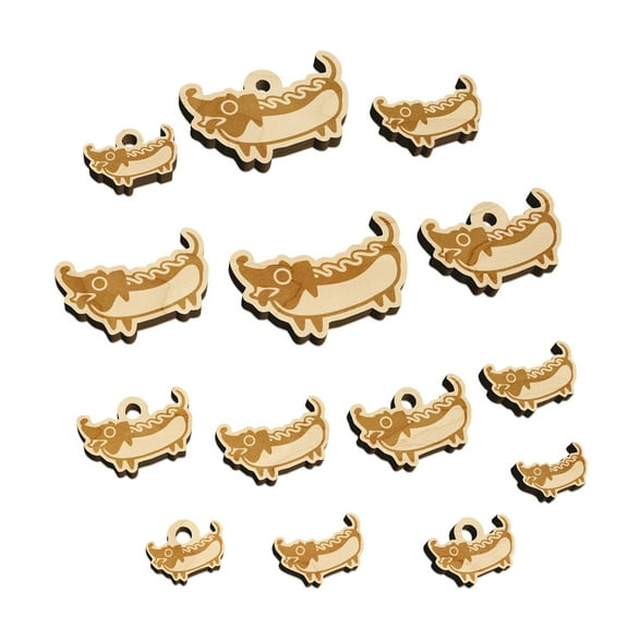 Dachshund Wiener Dog Hotdog Wood Mini Charms Shapes DIY Craft Jewelry - With Hole - Various Sizes (16pcs)