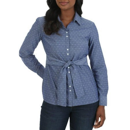 Cinch Waist Top - Women's Long Sleeve Tie Waist Shirt