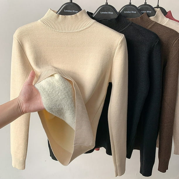 Sueter de felpa para mujer invierno 2023 otono e invierno nuevo cuello alto medio de lana gruesa de una pieza con camisa inferior de lana de vison Deng Xun unisex Bodega