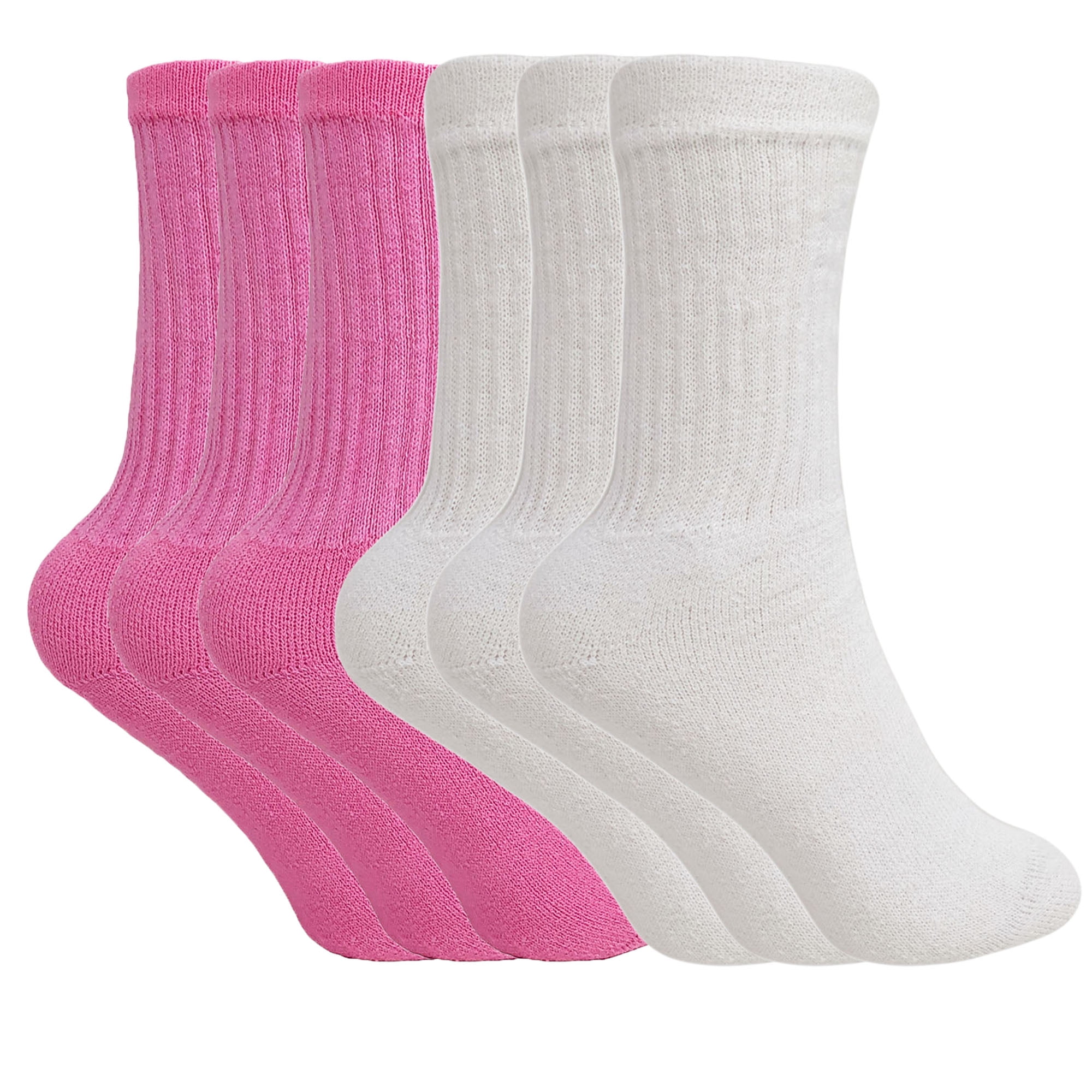 AWS/American Made Cotton Crew Socks for Women Made in USA 6 PAIRS Size 911 (Pink 3 PAIRS