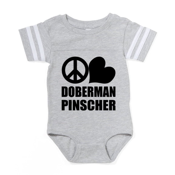 CafePress - FIN Peace Love Doberman Pinscher Baby Football Bod - Cute Infant Baby Football Bodysuit