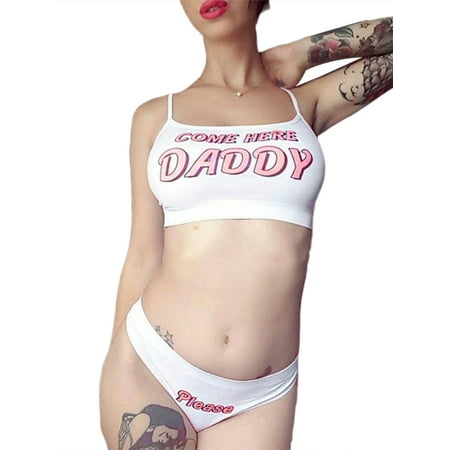 

Calsunbaby Women Letter Print Underwear Set Sling Vest+Elastic Waist Briefs
